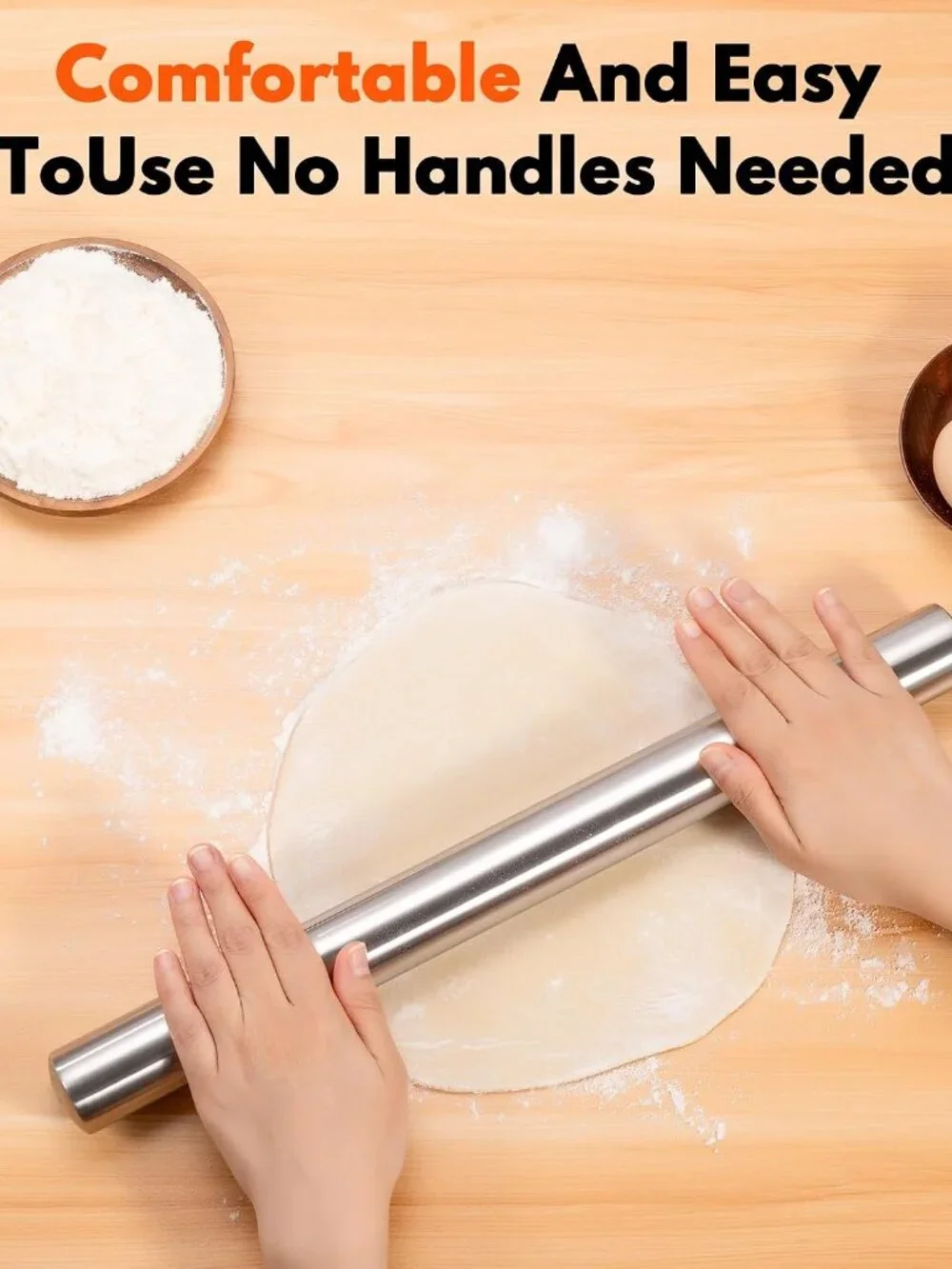 304 Stainless Steel Dishwasher Safe Rolling Pin